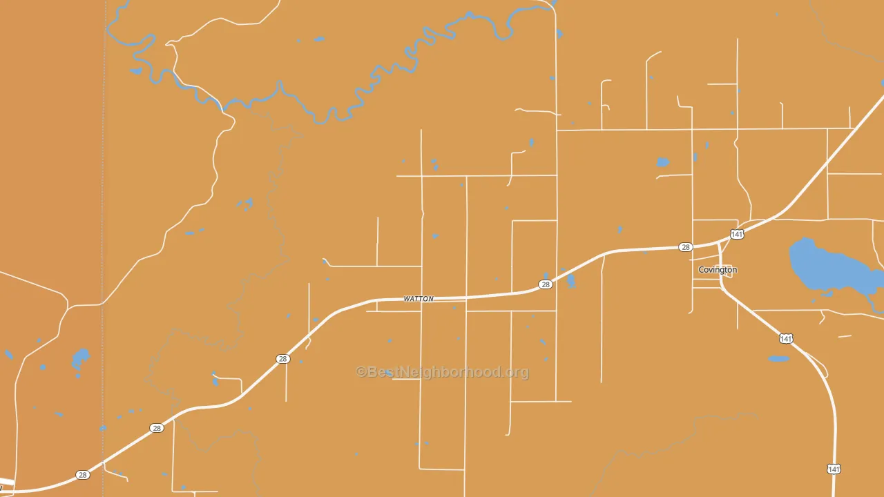 Map of the best neighborhoods in the 49970 area, with better matches in green and worse matches in red