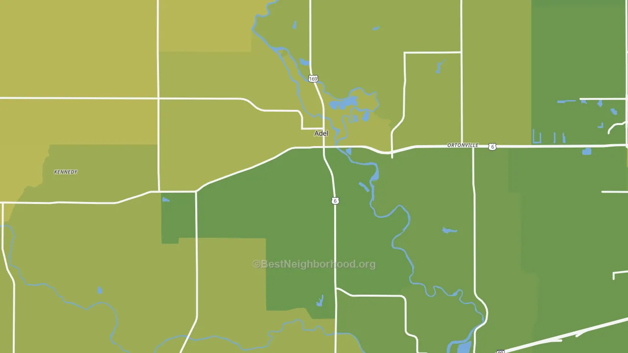 Map of the best neighborhoods in the 50003 area, with better matches in green and worse matches in red