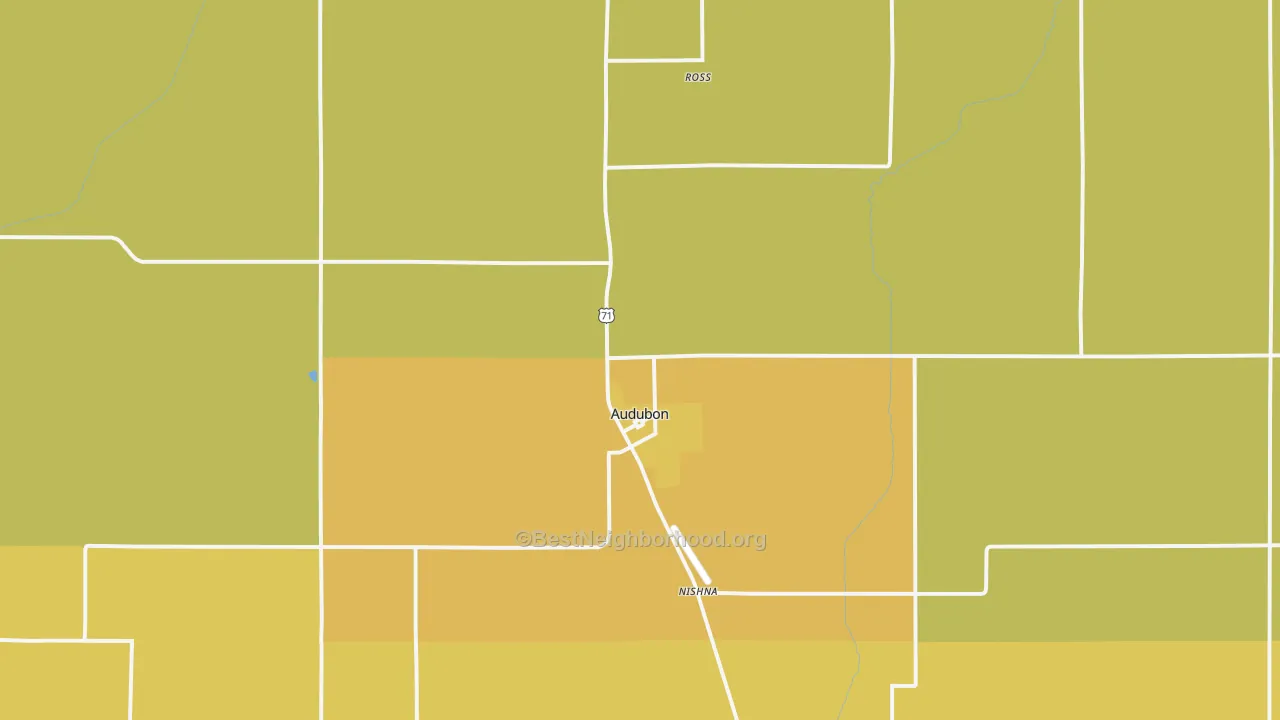 Map of the best neighborhoods in the 50025 area, with better matches in green and worse matches in red