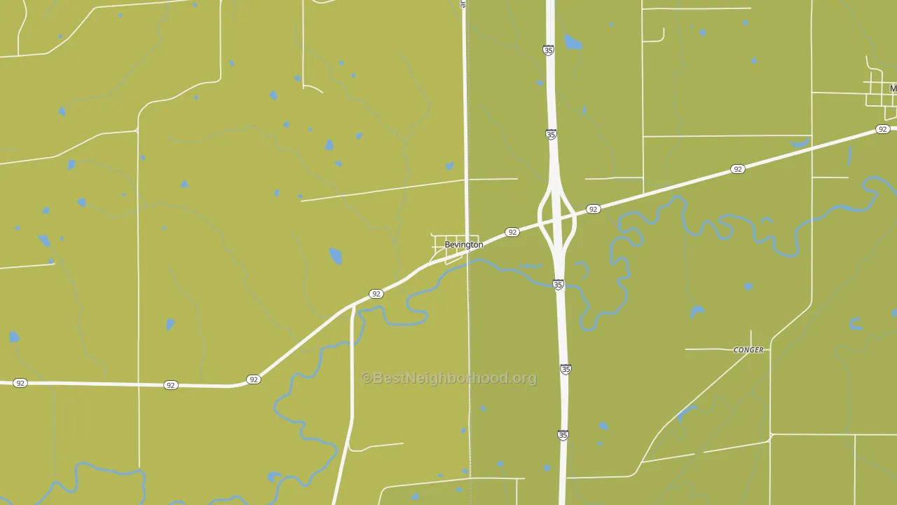 Map of the best neighborhoods in the 50033 area, with better matches in green and worse matches in red