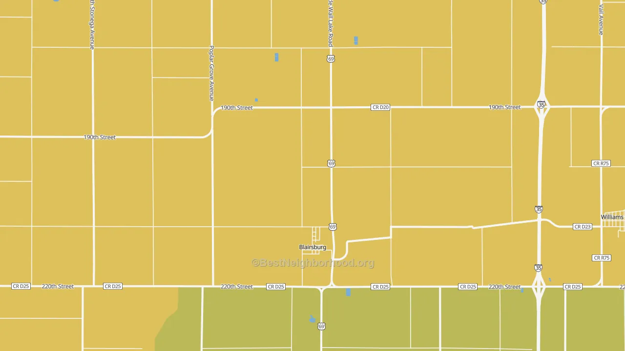 Map of the best neighborhoods in the 50034 area, with better matches in green and worse matches in red