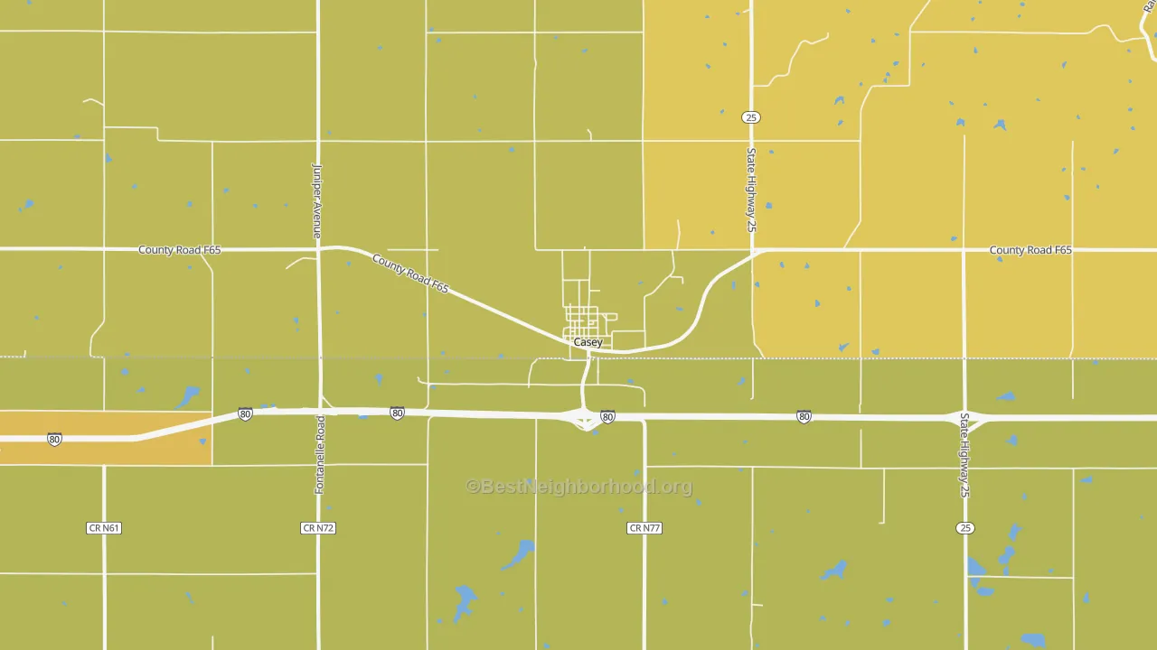 Map of the best neighborhoods in the 50048 area, with better matches in green and worse matches in red