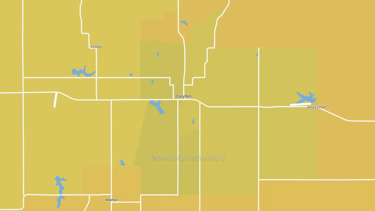 Map of the best neighborhoods in the 50060 area, with better matches in green and worse matches in red