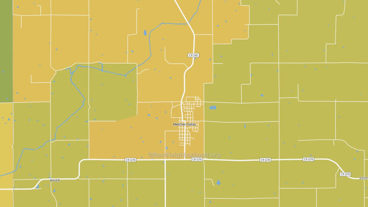 Map of the best neighborhoods in the 50062 area, with better matches in green and worse matches in red