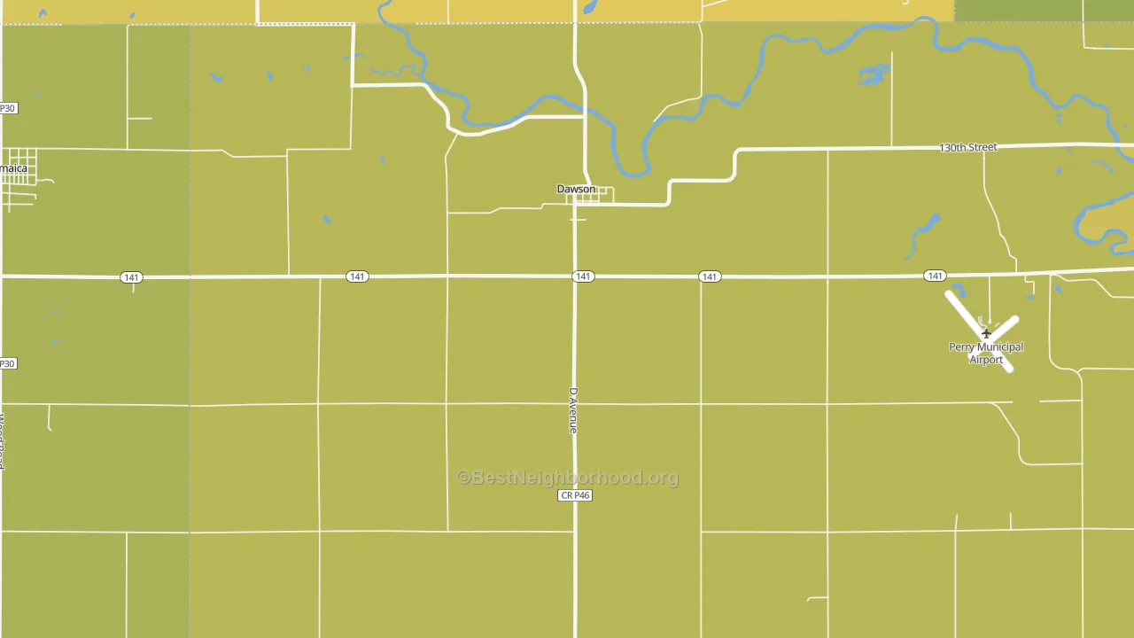 Map of the best neighborhoods in the 50066 area, with better matches in green and worse matches in red