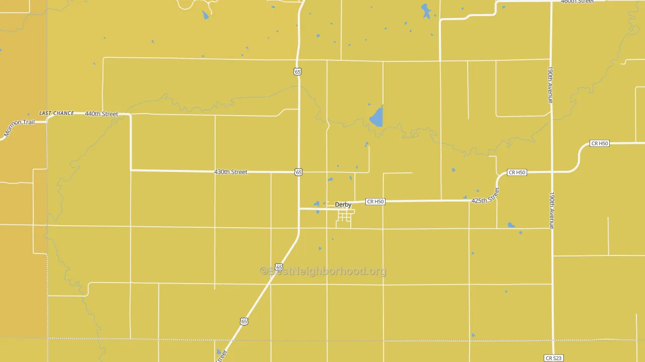 Map of the best neighborhoods in the 50068 area, with better matches in green and worse matches in red