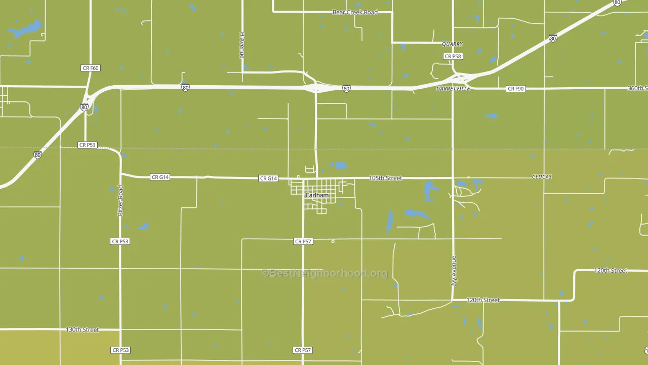Map of the best neighborhoods in the 50072 area, with better matches in green and worse matches in red