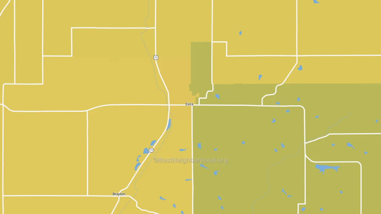 Map of the best neighborhoods in the 50076 area, with better matches in green and worse matches in red