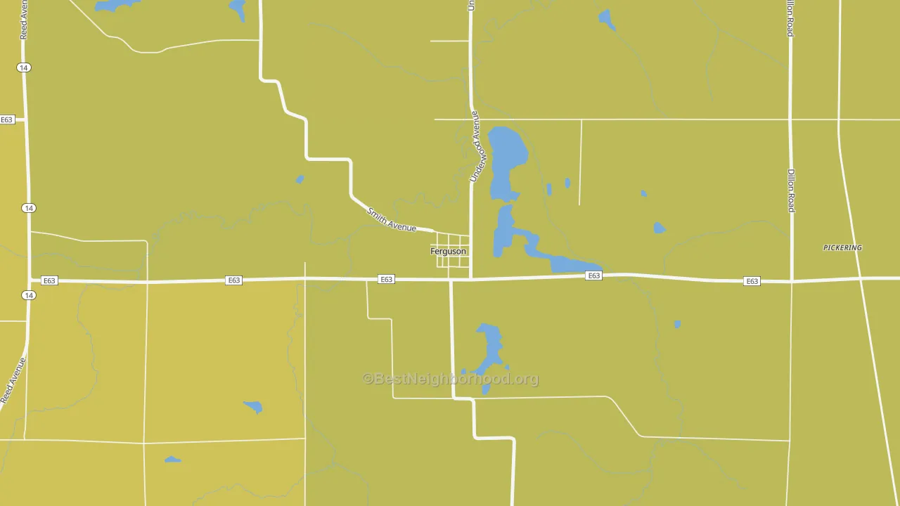Map of the best neighborhoods in the 50078 area, with better matches in green and worse matches in red