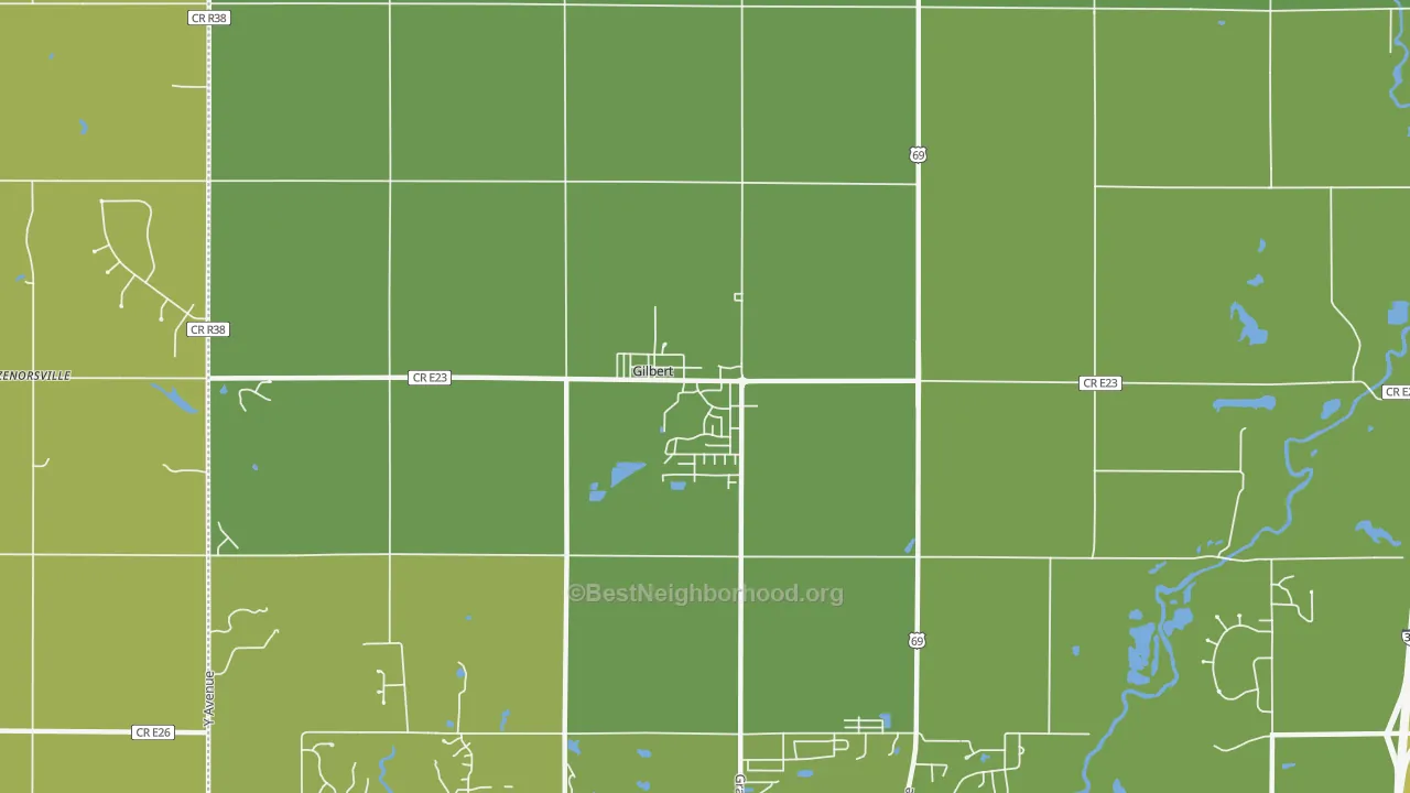 Map of the best neighborhoods in the 50105 area, with better matches in green and worse matches in red