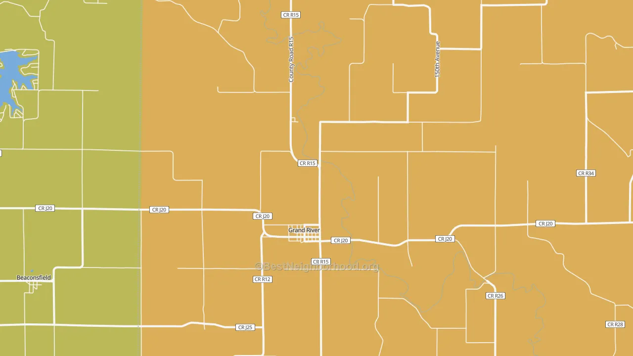 Map of the best neighborhoods in the 50108 area, with better matches in green and worse matches in red