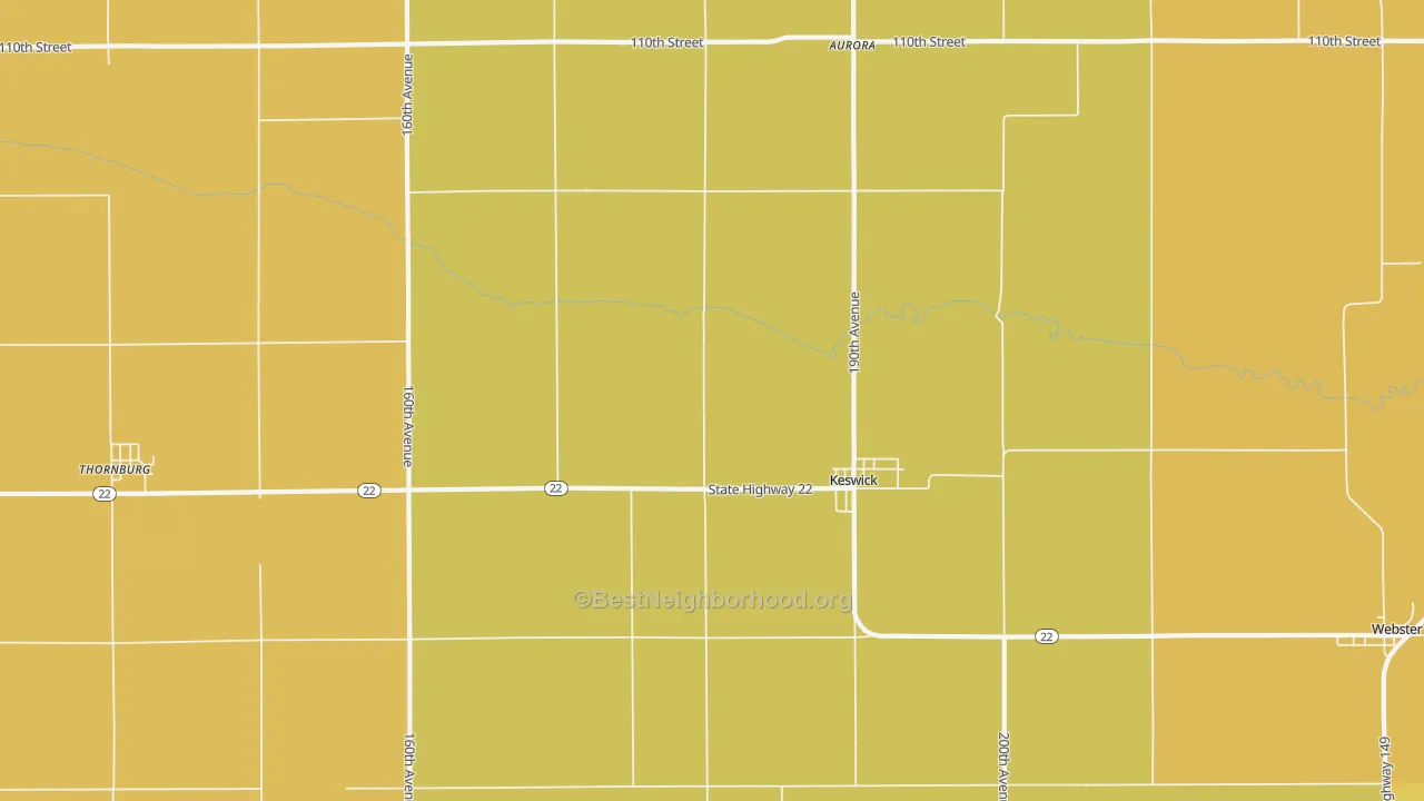 Map of the best neighborhoods in the 50136 area, with better matches in green and worse matches in red