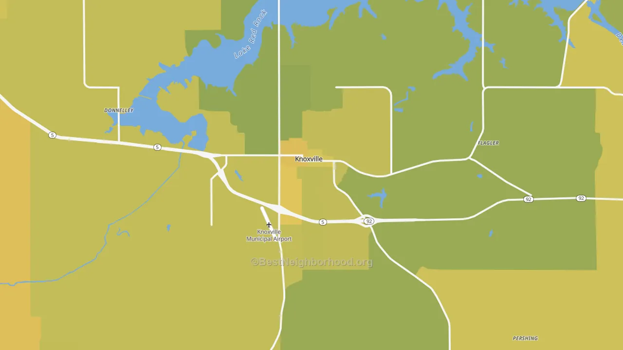 Map of the best neighborhoods in the 50138 area, with better matches in green and worse matches in red