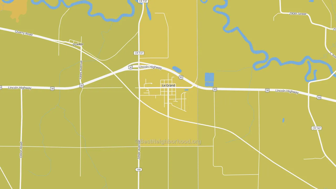 Map of the best neighborhoods in the 50142 area, with better matches in green and worse matches in red