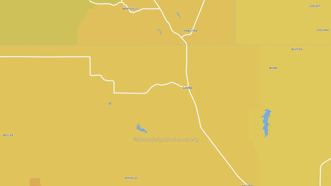 Map of the best neighborhoods in the 50150 area, with better matches in green and worse matches in red