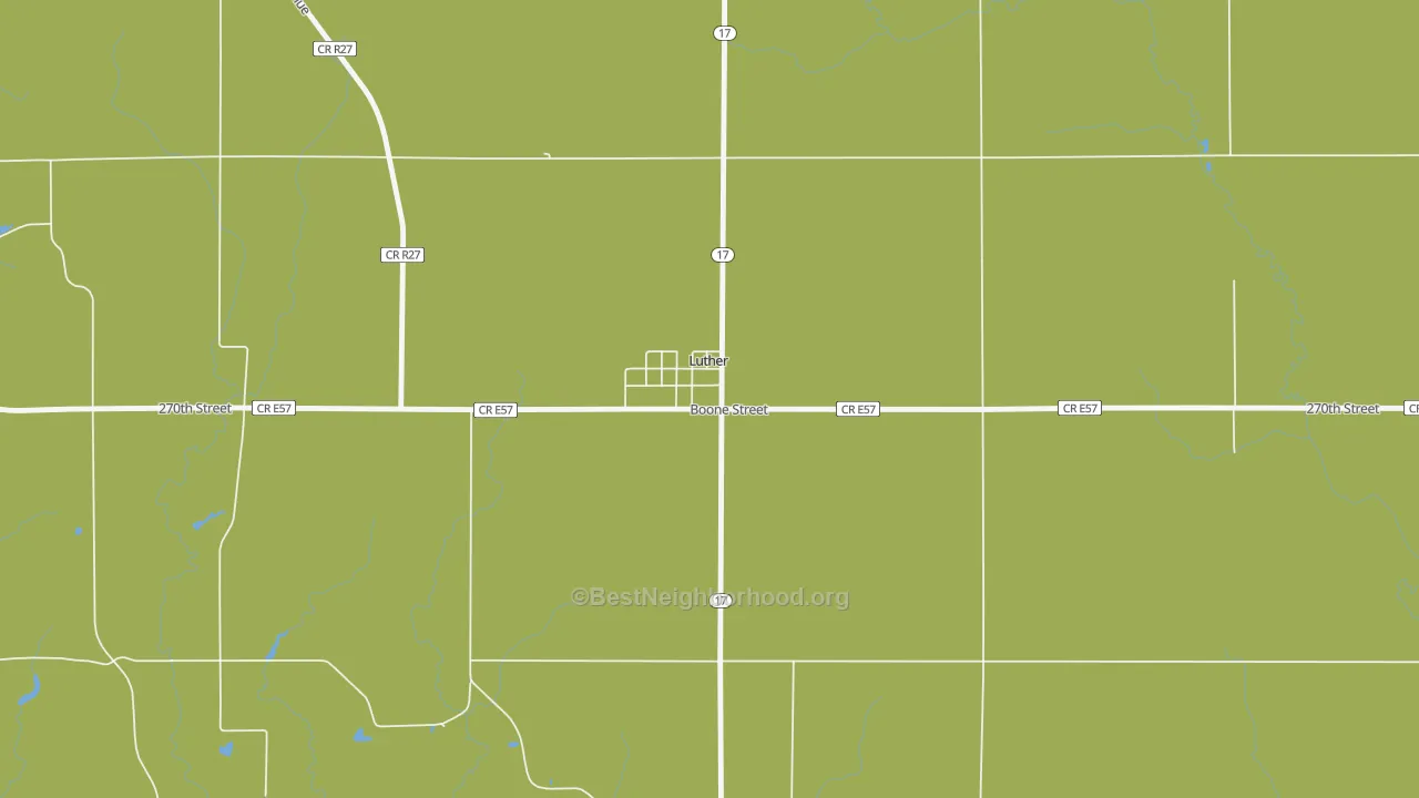 Map of the best neighborhoods in the 50152 area, with better matches in green and worse matches in red