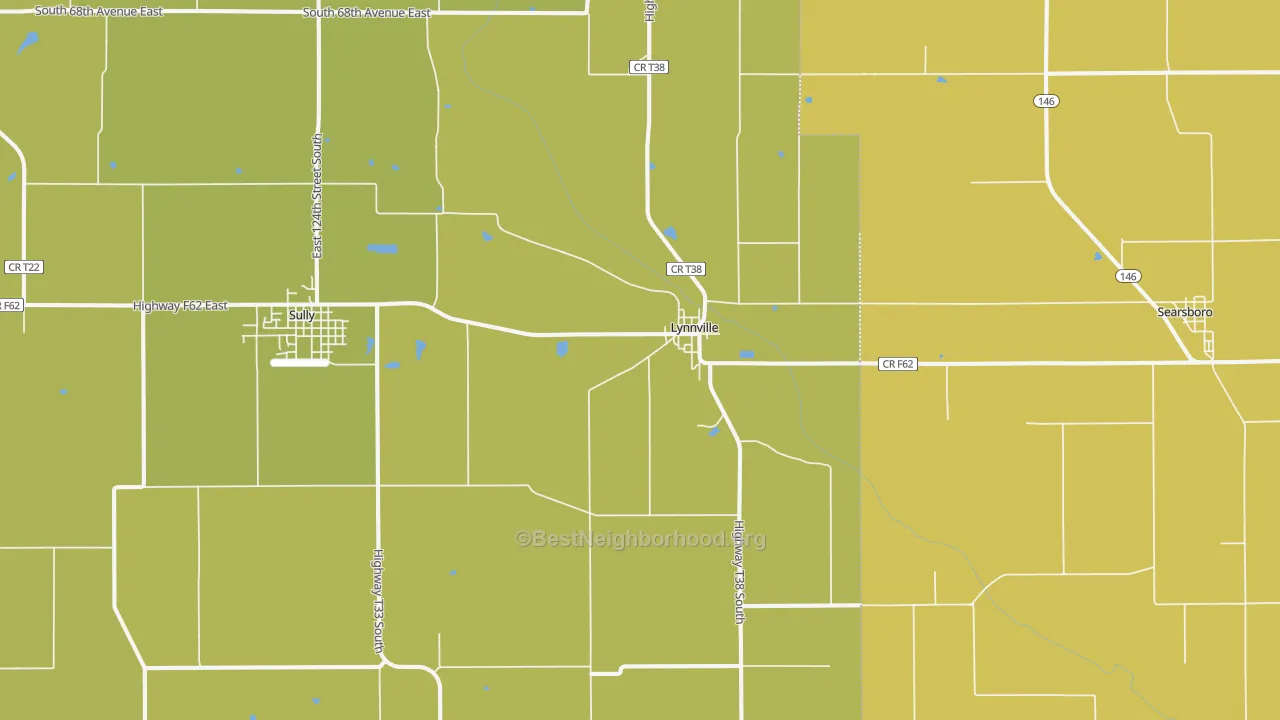 Map of the best neighborhoods in the 50153 area, with better matches in green and worse matches in red