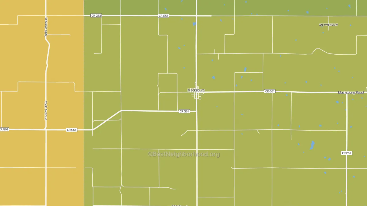 Map of the best neighborhoods in the 50155 area, with better matches in green and worse matches in red