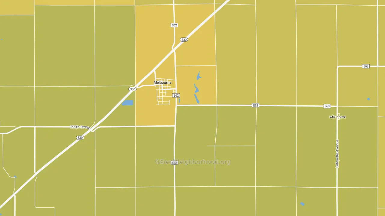 Map of the best neighborhoods in the 50162 area, with better matches in green and worse matches in red