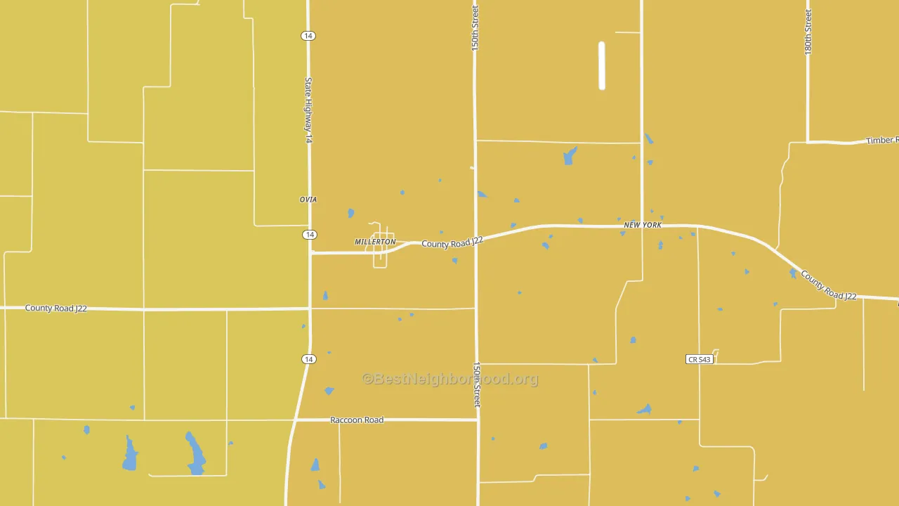 Map of the best neighborhoods in the 50165 area, with better matches in green and worse matches in red