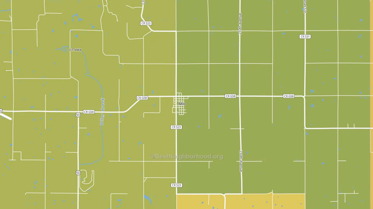 Map of the best neighborhoods in the 50166 area, with better matches in green and worse matches in red