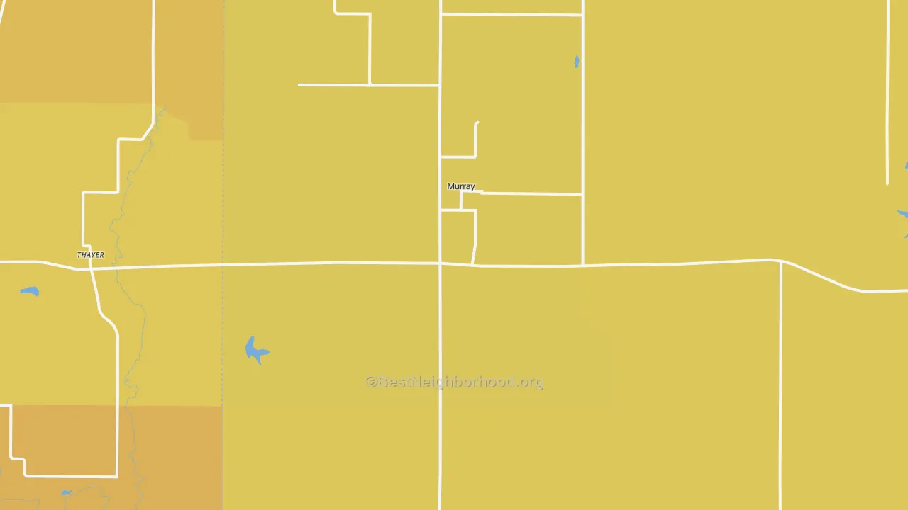 Map of the best neighborhoods in the 50174 area, with better matches in green and worse matches in red