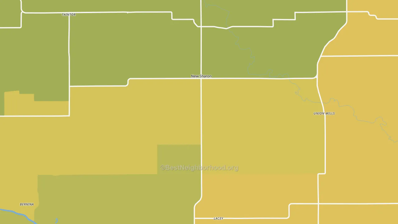 Map of the best neighborhoods in the 50207 area, with better matches in green and worse matches in red