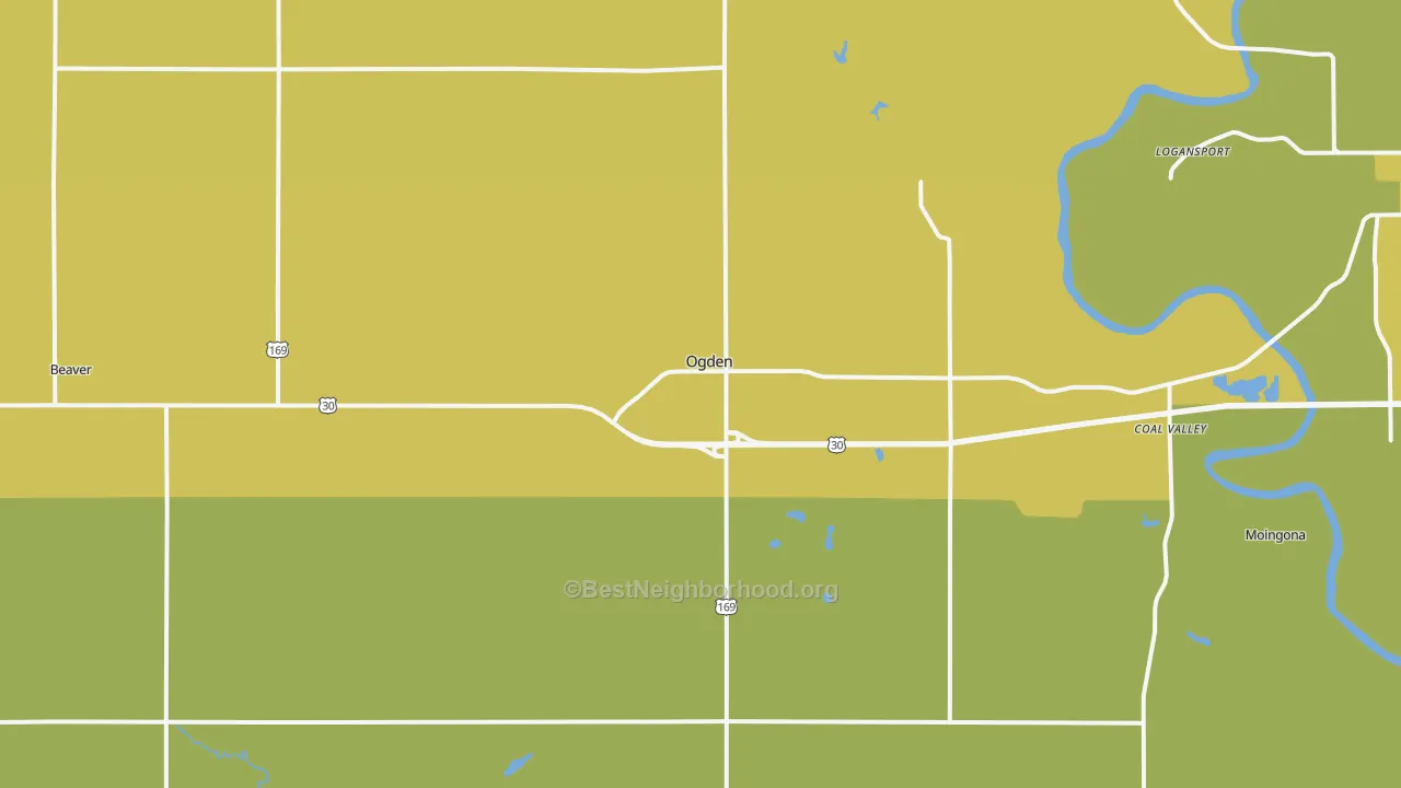 Map of the best neighborhoods in the 50212 area, with better matches in green and worse matches in red