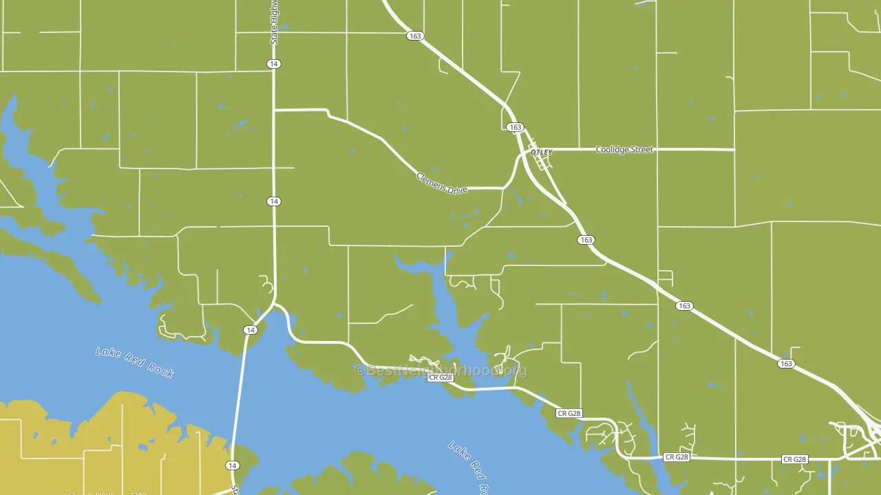 Map of the best neighborhoods in the 50214 area, with better matches in green and worse matches in red