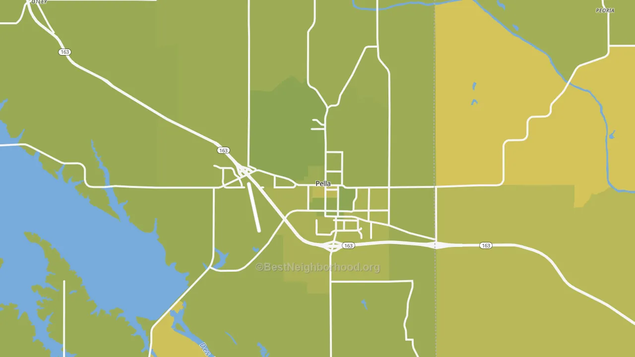 Map of the best neighborhoods in the 50219 area, with better matches in green and worse matches in red