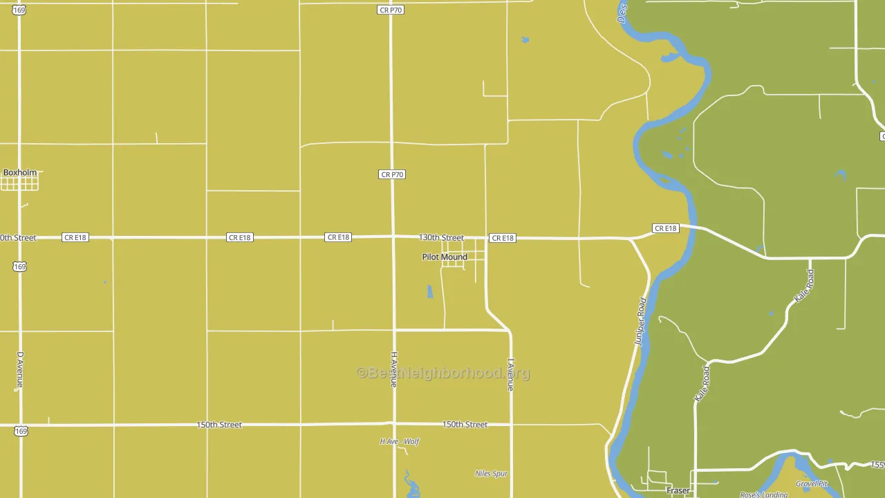 Map of the best neighborhoods in the 50223 area, with better matches in green and worse matches in red