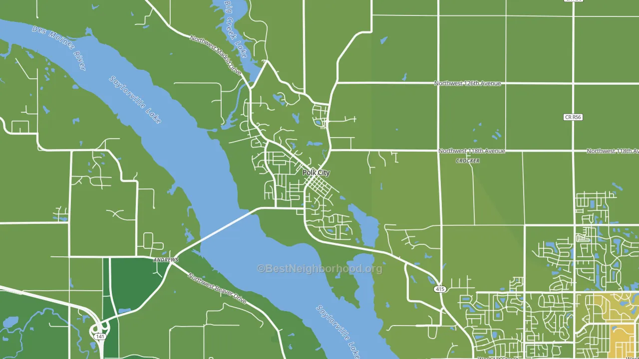 Map of the best neighborhoods in the 50226 area, with better matches in green and worse matches in red