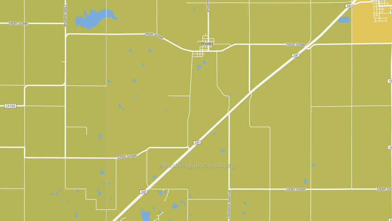 Map of the best neighborhoods in the 50234 area, with better matches in green and worse matches in red