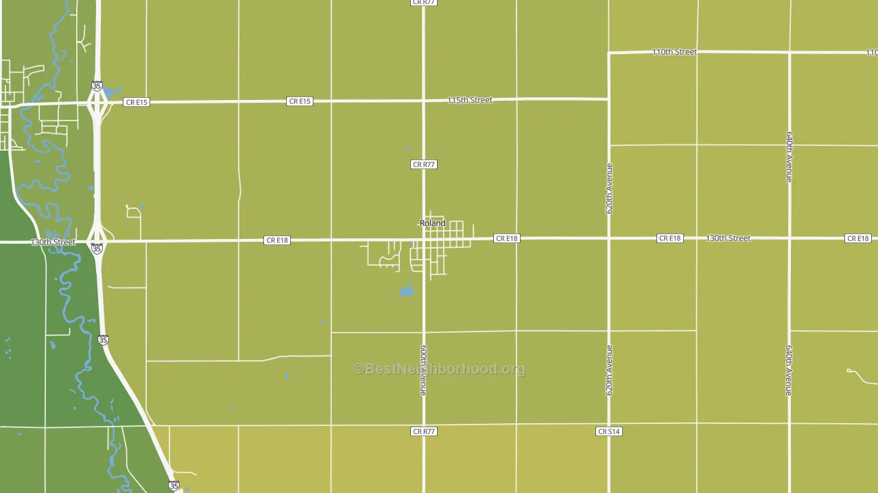 Map of the best neighborhoods in the 50236 area, with better matches in green and worse matches in red