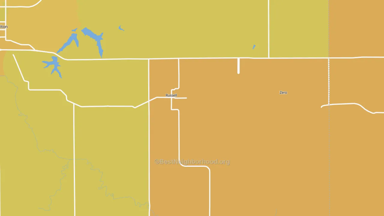 Map of the best neighborhoods in the 50238 area, with better matches in green and worse matches in red
