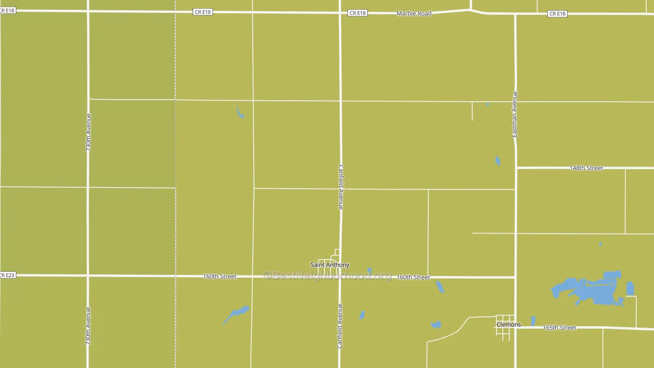 Map of the best neighborhoods in the 50239 area, with better matches in green and worse matches in red