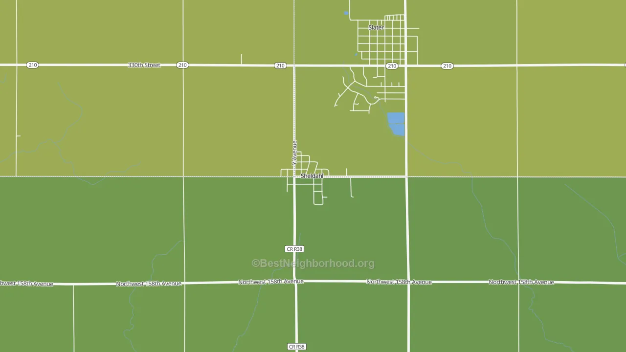 Map of the best neighborhoods in the 50243 area, with better matches in green and worse matches in red