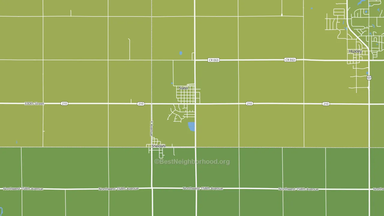 Map of the best neighborhoods in the 50244 area, with better matches in green and worse matches in red