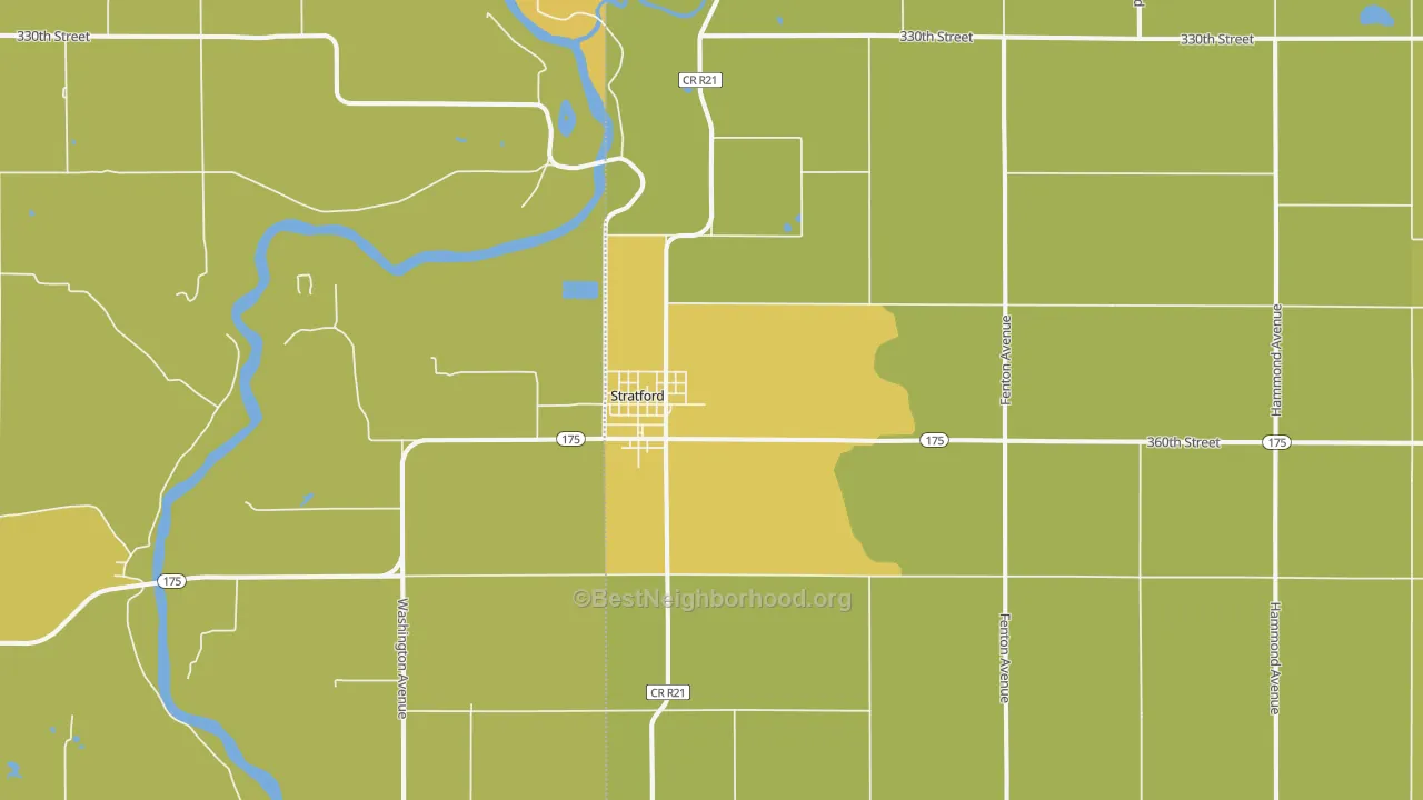 Map of the best neighborhoods in the 50249 area, with better matches in green and worse matches in red