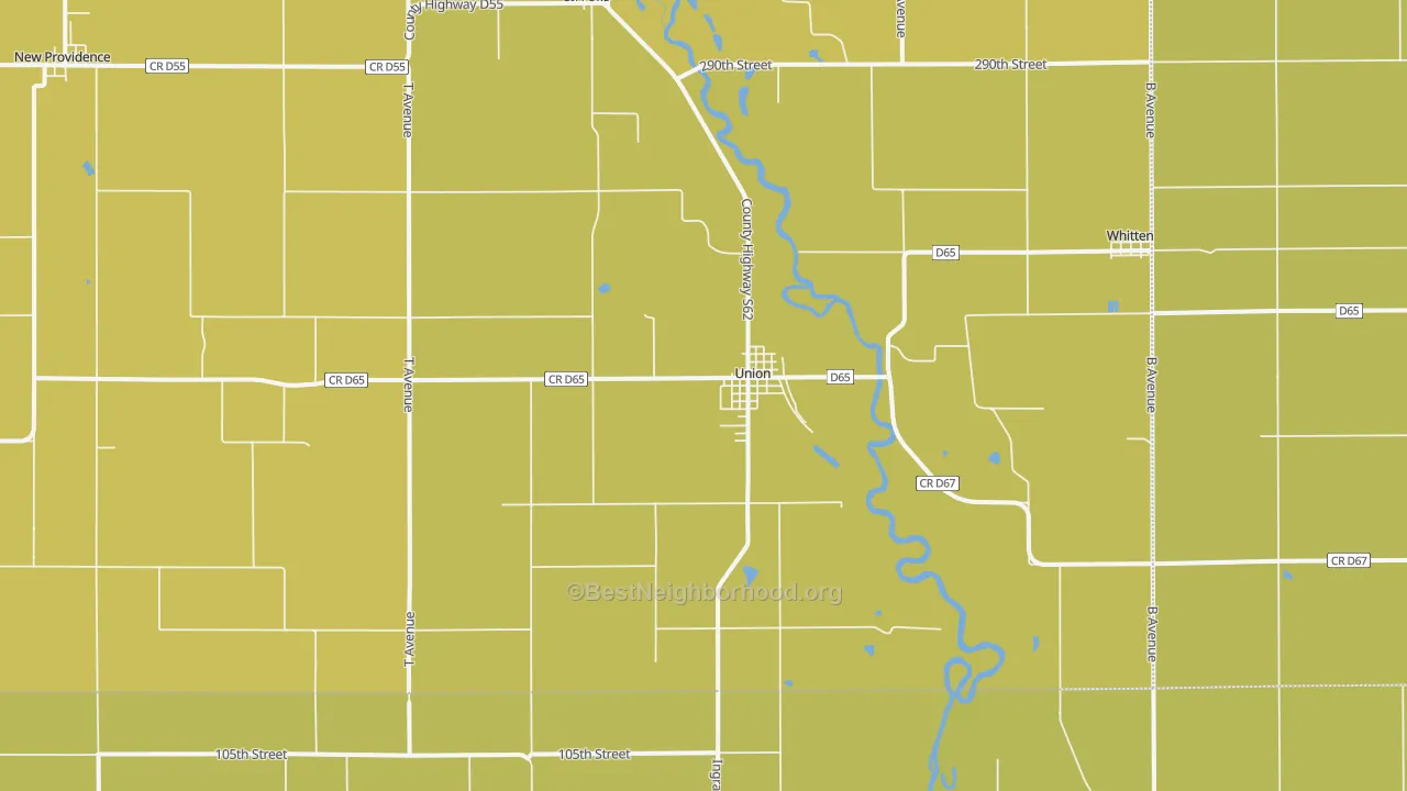 Map of the best neighborhoods in the 50258 area, with better matches in green and worse matches in red