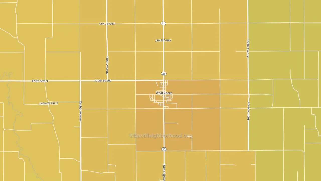 Map of the best neighborhoods in the 50268 area, with better matches in green and worse matches in red