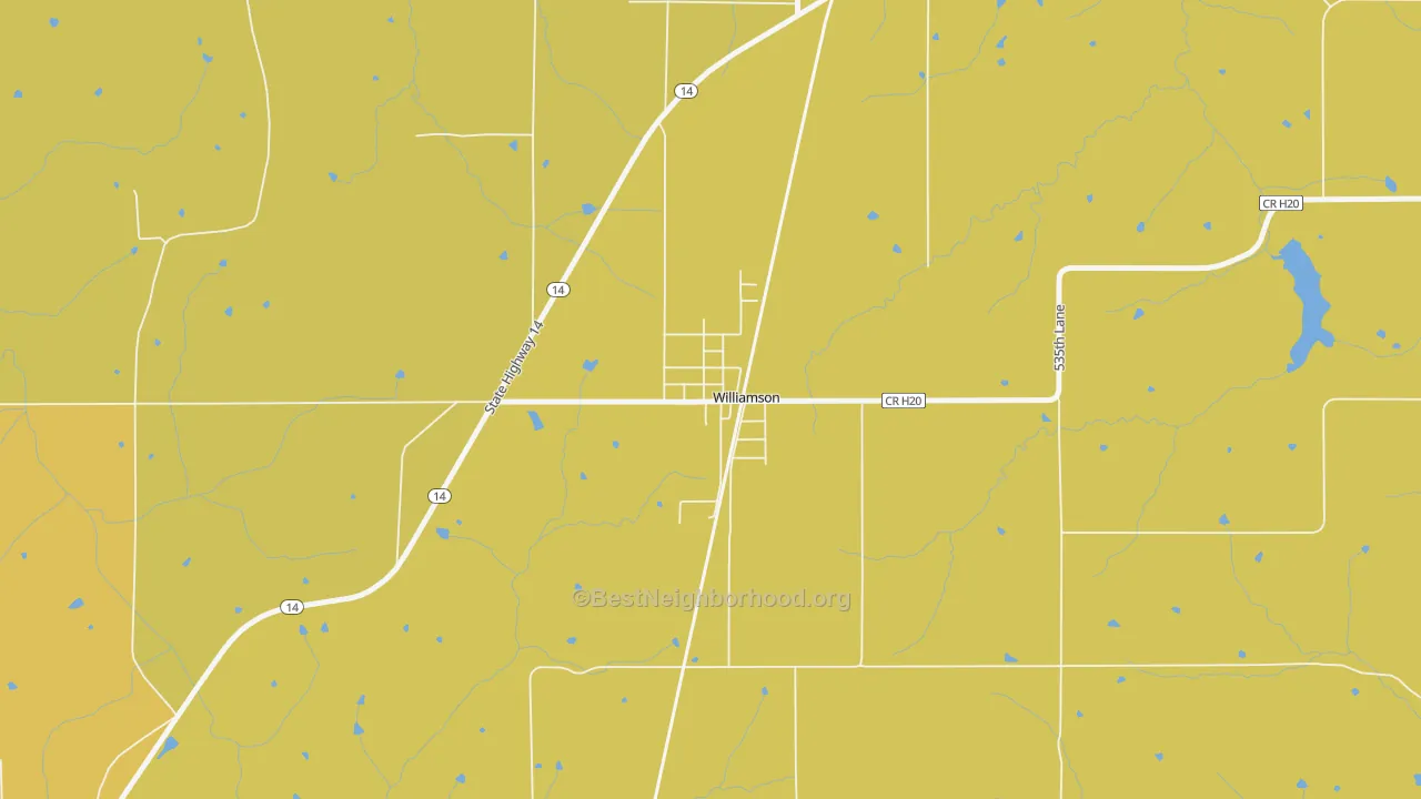 Map of the best neighborhoods in the 50272 area, with better matches in green and worse matches in red