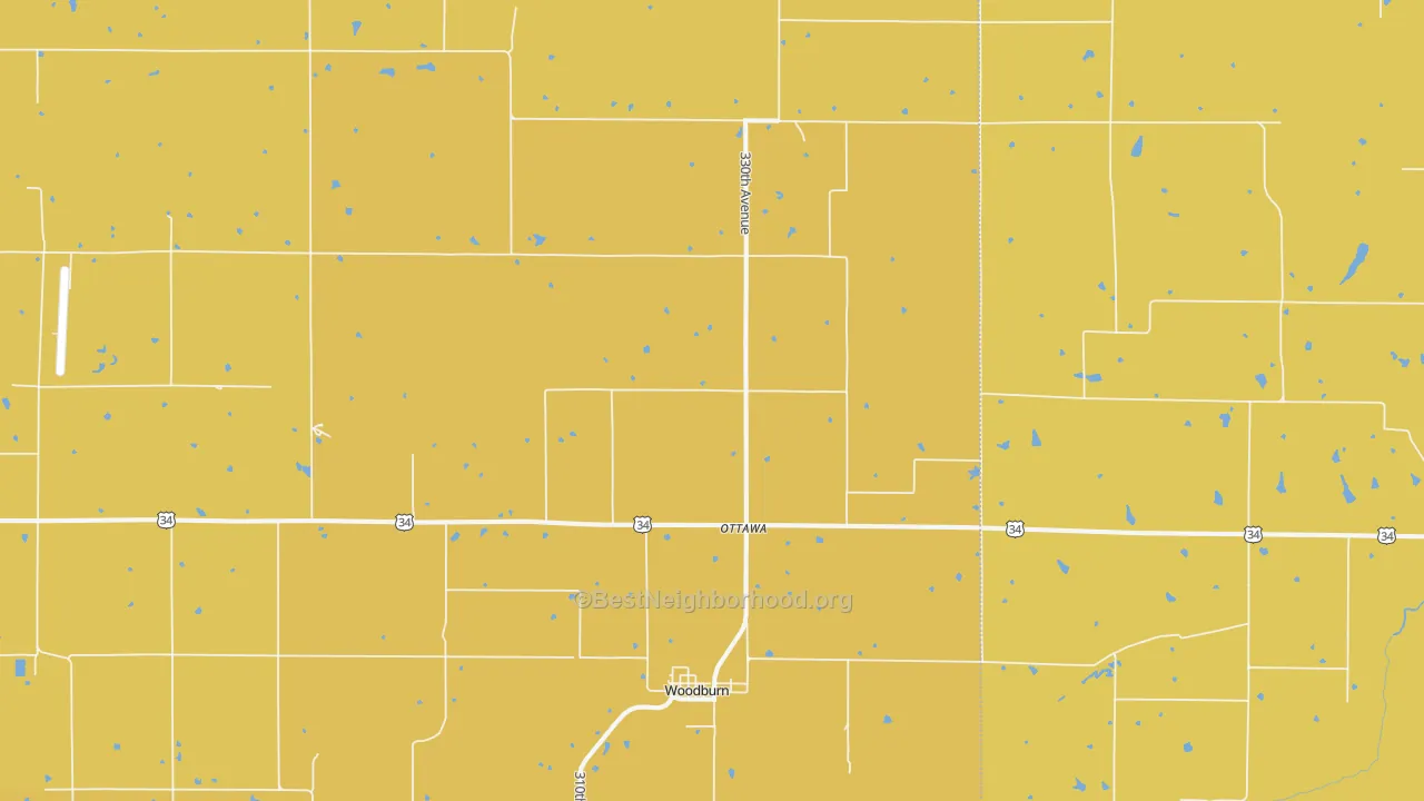 Map of the best neighborhoods in the 50275 area, with better matches in green and worse matches in red