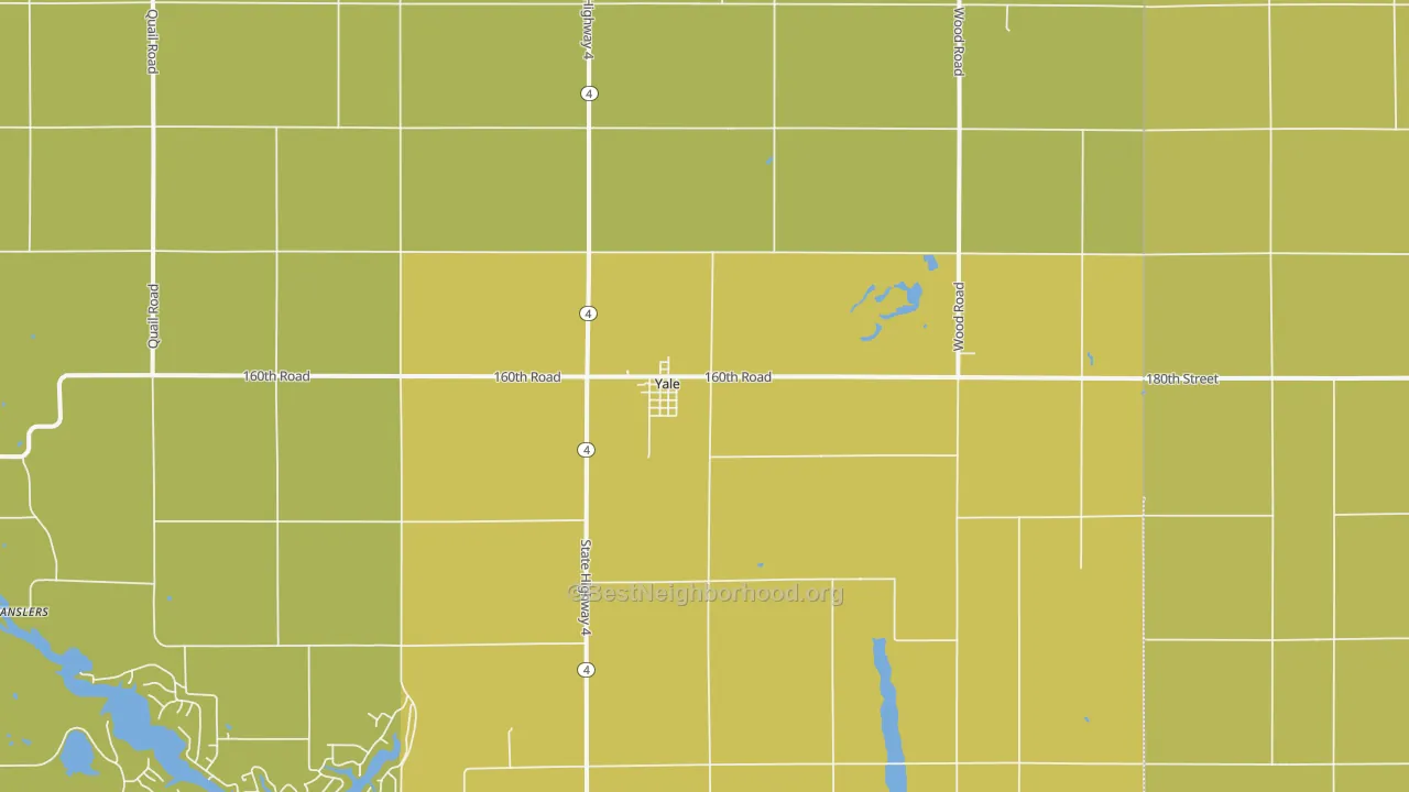 Map of the best neighborhoods in the 50277 area, with better matches in green and worse matches in red