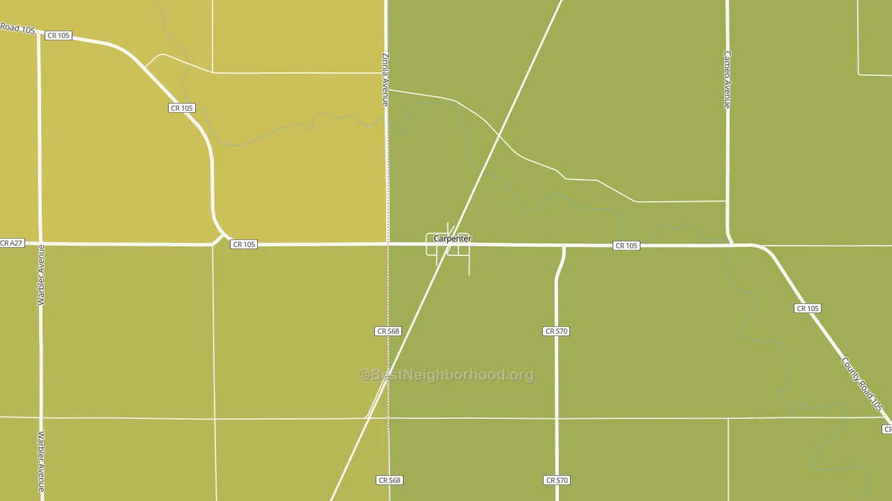 Map of the best neighborhoods in the 50426 area, with better matches in green and worse matches in red