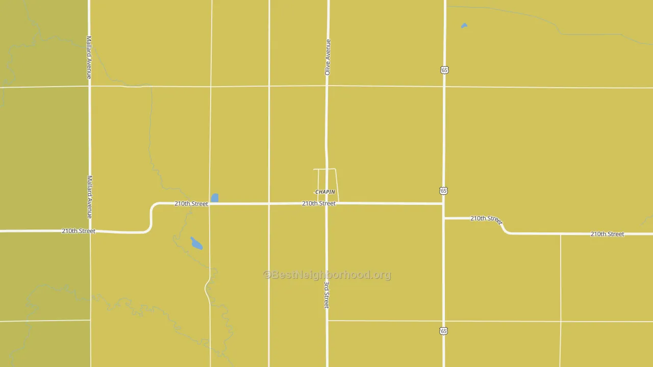 Map of the best neighborhoods in the 50427 area, with better matches in green and worse matches in red
