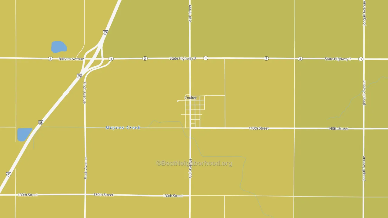 Map of the best neighborhoods in the 50431 area, with better matches in green and worse matches in red