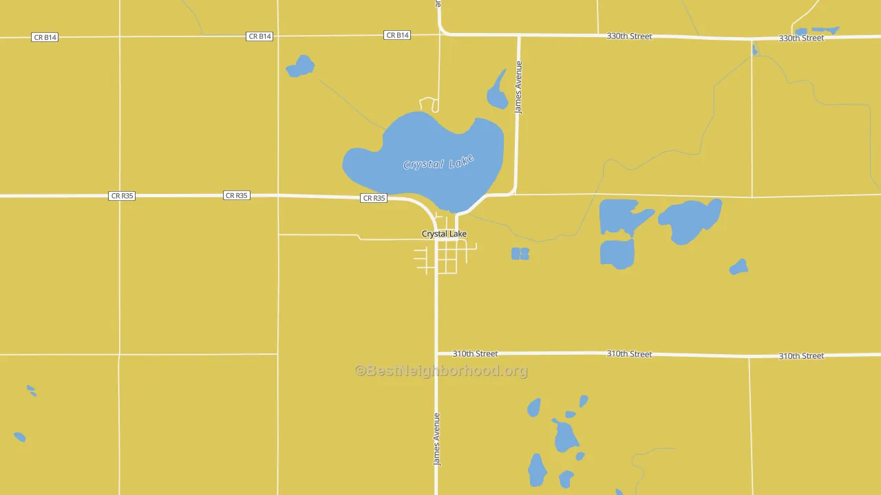 Map of the best neighborhoods in the 50432 area, with better matches in green and worse matches in red