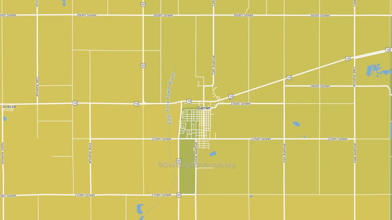 Map of the best neighborhoods in the 50438 area, with better matches in green and worse matches in red