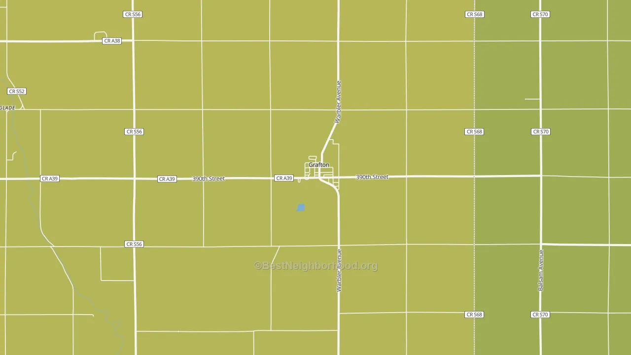 Map of the best neighborhoods in the 50440 area, with better matches in green and worse matches in red